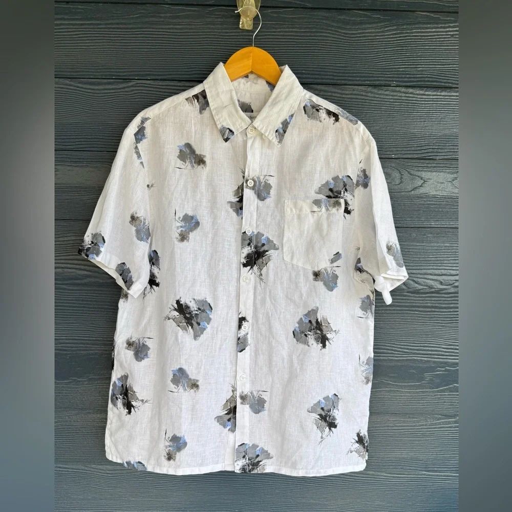One Summer men’s 100% Linen Floral Button-Up Shirt – Size 2XL